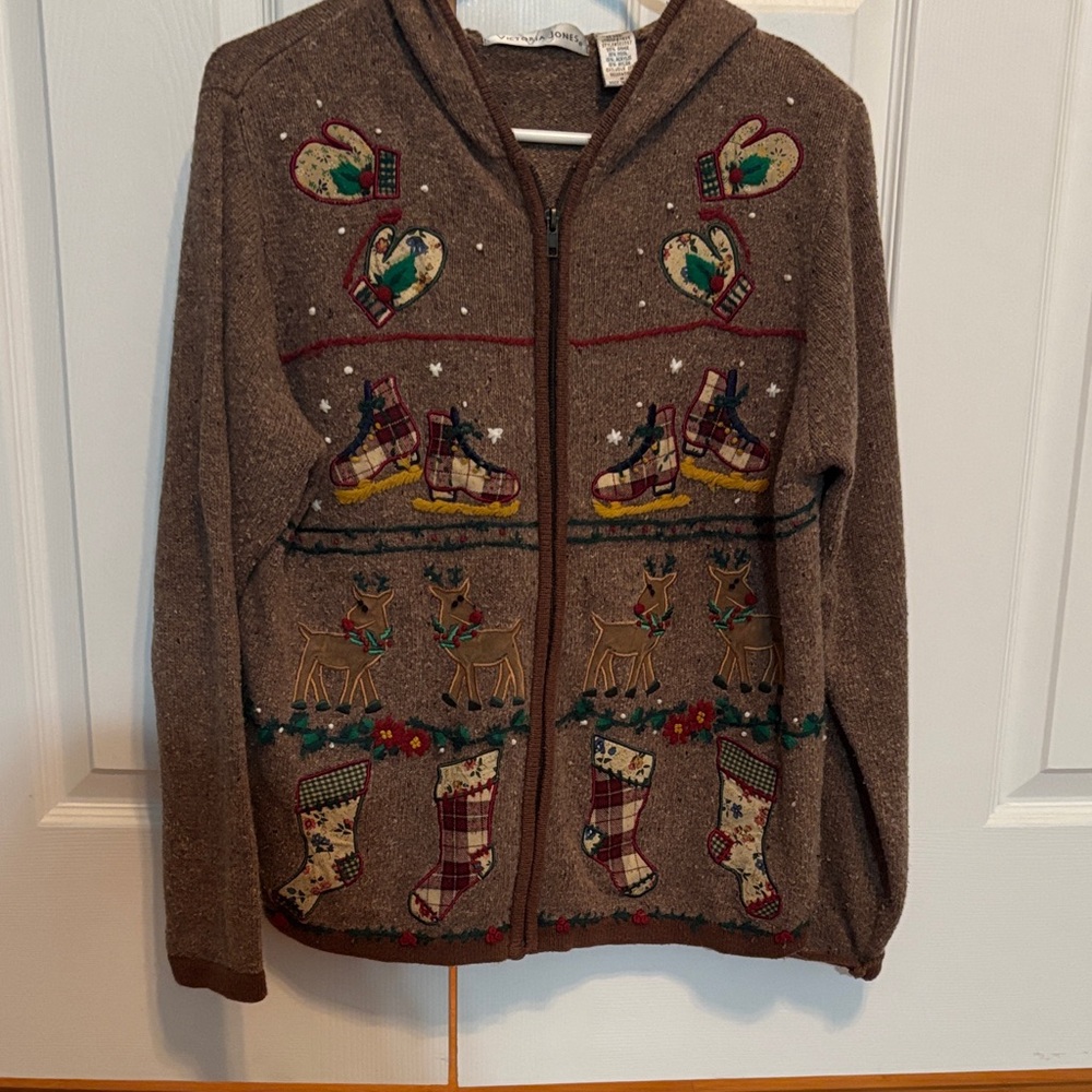 Victoria Jones Woman Brown Festive Zip-Up Sweater
